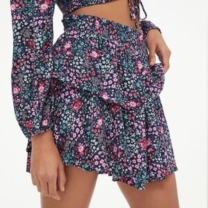 Aeropostale Floral Mini Skirt High-Waisted Ruffle EUC Boho feminine Sz XL flowy